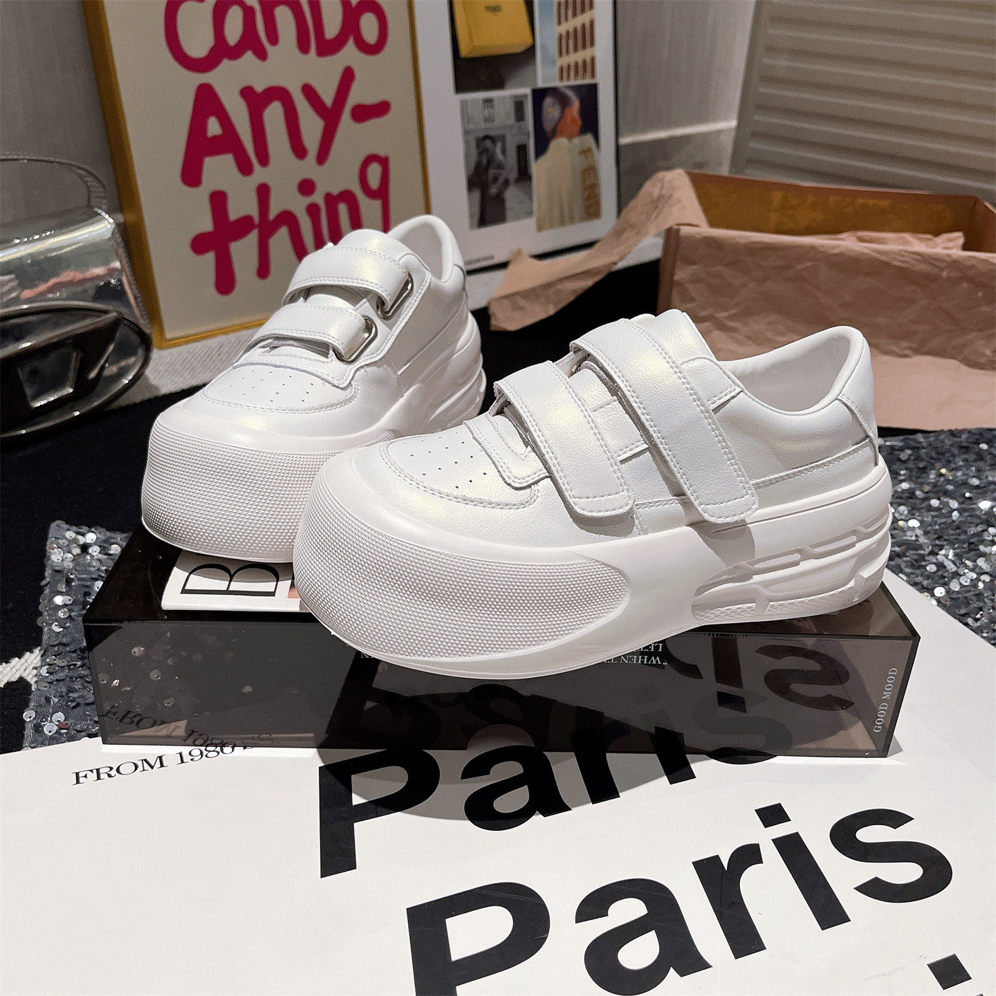 真皮版~韩版魔术贴珠光大头丑萌面包鞋休闲娃娃头小白鞋松糕女鞋,女鞋,时尚休闲鞋,淘宝优惠券,粉丝福利购,淘宝优惠卷