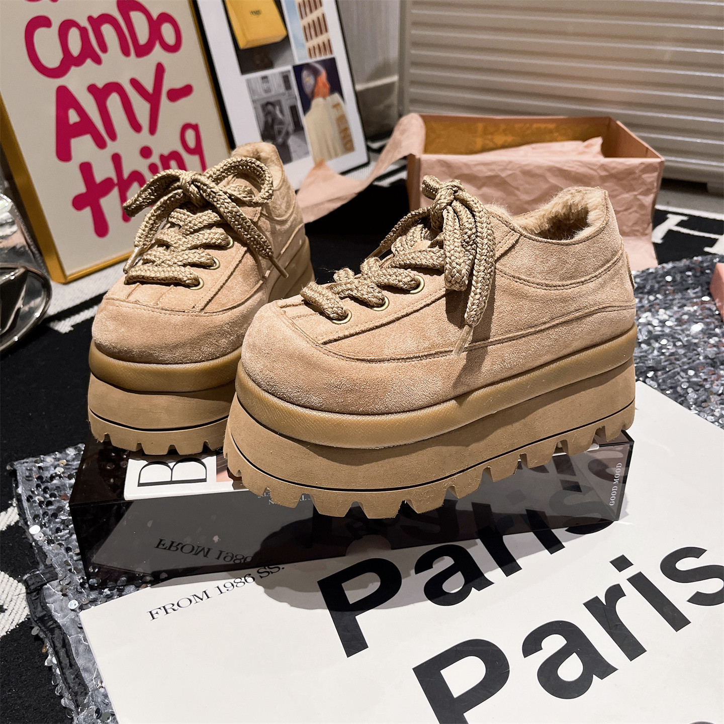 羊羔绒毛毛鞋加绒雪地棉面包鞋女