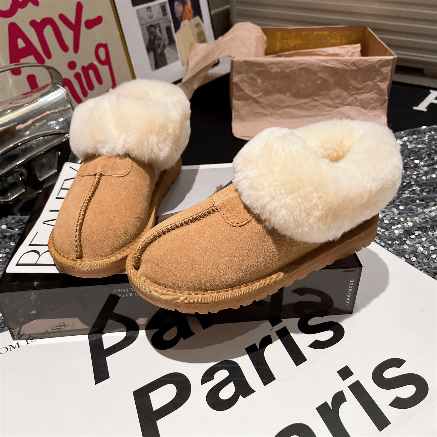 雪地棉靴懒人乐福鞋加厚平底女鞋