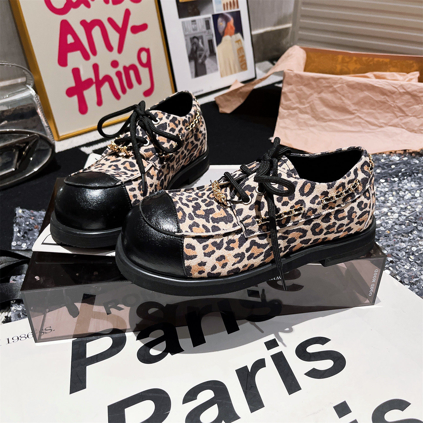 欧货2026新款豹纹拼色布洛克鞋休闲系带牛津鞋百搭时尚小皮鞋女鞋,女鞋,牛津鞋/布洛克鞋/德比鞋,淘宝优惠券,粉丝福利购,淘宝优惠卷