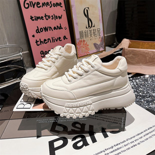 休闲女鞋 运动超轻底小白鞋 真皮厚底松糕小个子6cm增高老爹鞋 韩版