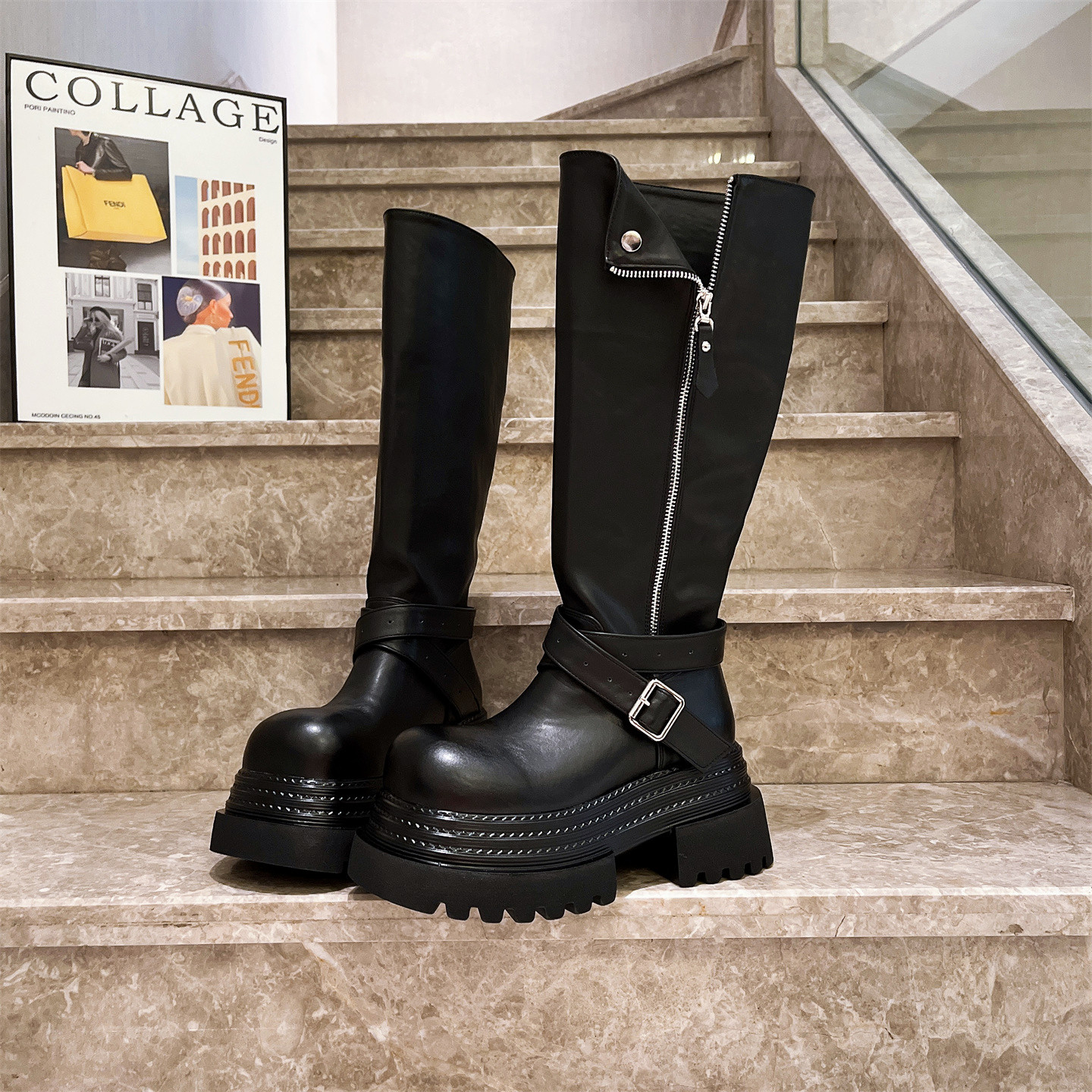 长靴切尔西靴翻领瘦瘦靴女鞋