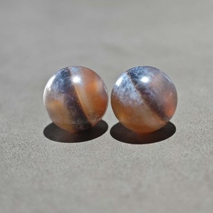 12MM藏传老灰皮蓝沁一线药师玛瑙珠子腰珠一对文玩配饰佛珠手串