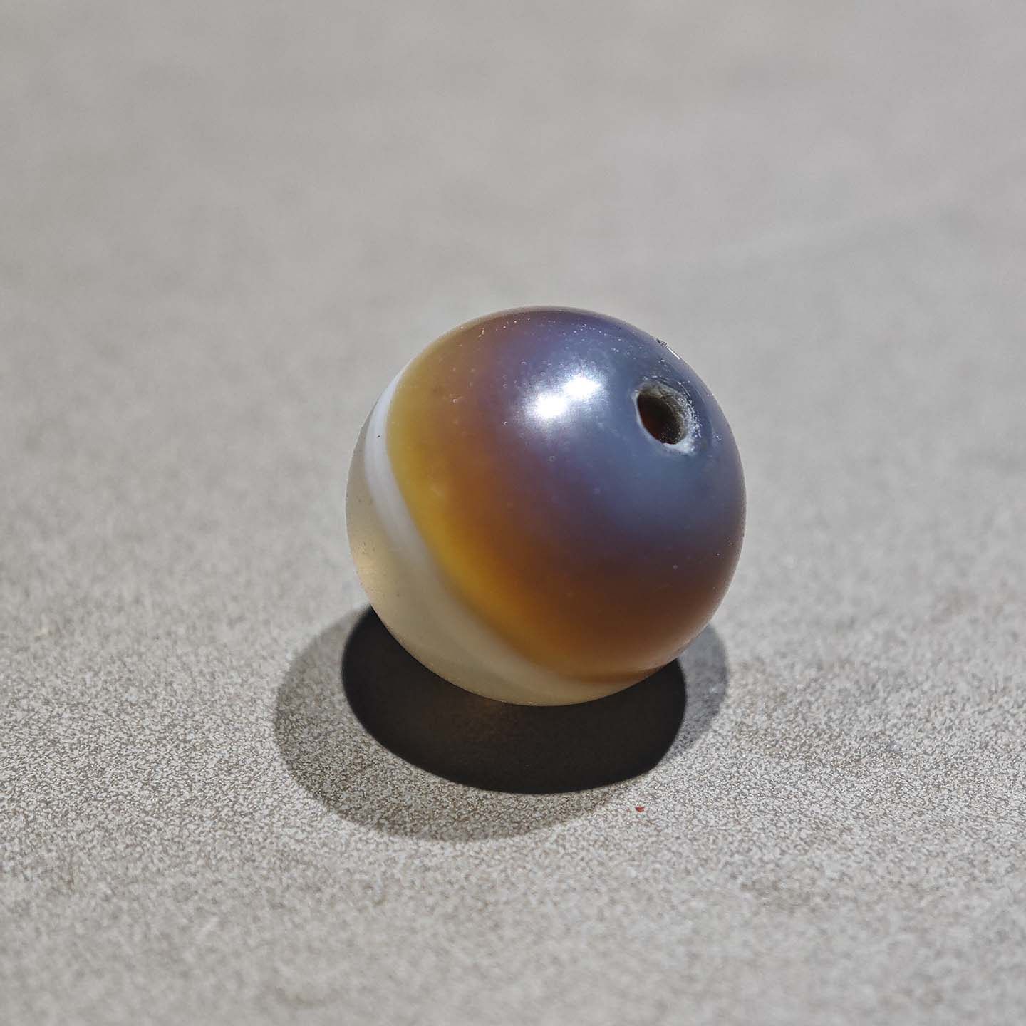 13.4MM天然灰皮蓝沁天地一线药师玛瑙多宝珠子散珠文玩配饰配珠