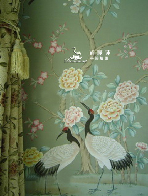 手绘墙纸壁画 真丝手绘壁纸 丝绸墙纸 艺术背景 花鸟墙纸