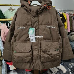 百系青少年连帽羽绒服男大童冬季宽松潮牌加厚保暖工装外套男款