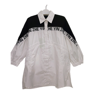 因系儿童春款衬衫连衣裙女大童中长款拼接字母抽绳衬衣外套青少年