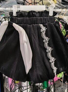 草莓j族女童花苞短裤夏季洋气蕾丝花边A字裤儿童黑色公主短裤子