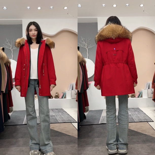 冬季短款兔毛内胆派克服