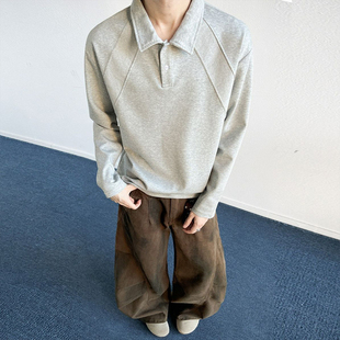 FIDO 简约拼接重磅纯色宽松潮牌polo卫衣情侣男秋冬 DIDO小众美式