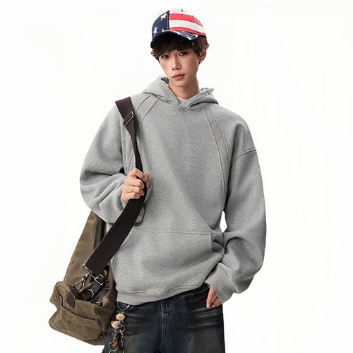 FIDO DIDO小众美式简约拼接重磅纯色宽松潮牌连帽卫衣情侣男秋冬