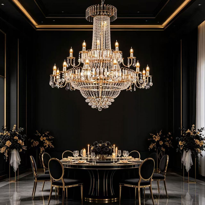 金色多层婚庆水晶吊灯奢华定制灯图片