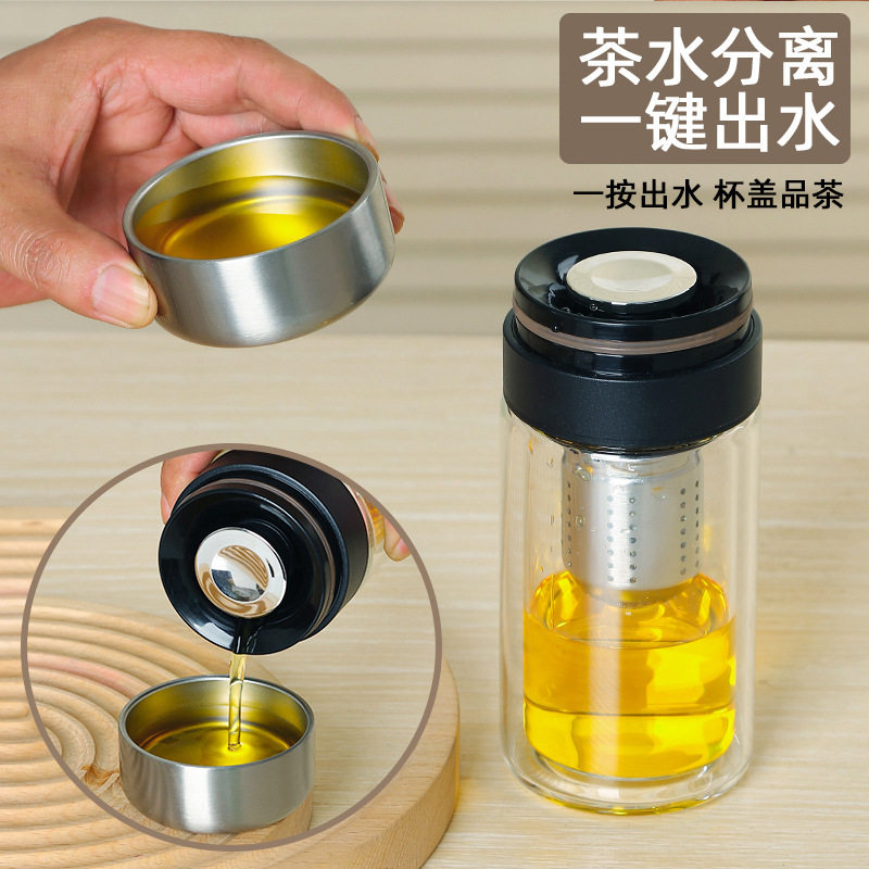 高硼硅双层玻璃杯弹跳盖高端水杯
