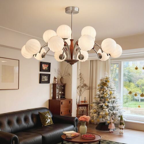 欧登美式复古铁艺玻璃客厅吊灯