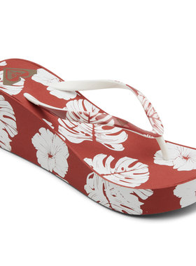 现货包邮ROXY新款红色印花仙女风凉拖鞋女士夹角防滑高跟时尚耐磨