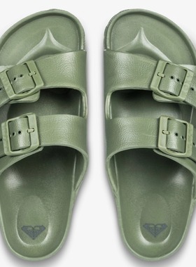 时尚 Roxy 女士双扣带凉拖鞋 绿色时尚舒适户外休闲沙滩拖