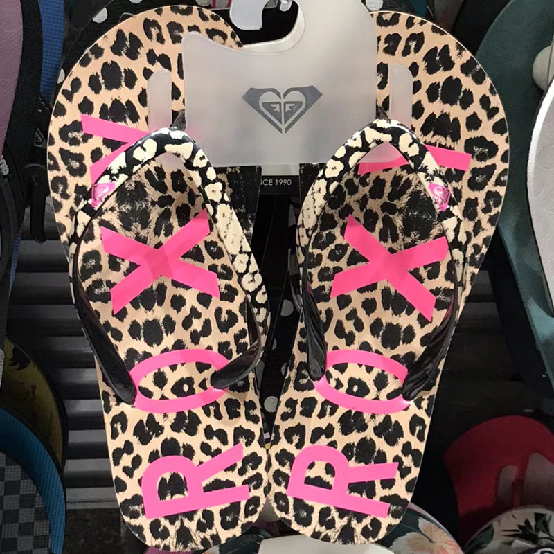 ROXY2025夏季女士时尚豹纹泡沫底人字拖休闲平跟防滑儿童人字拖