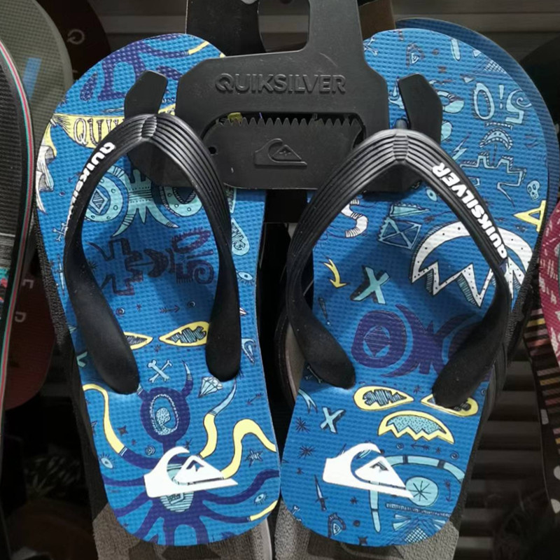 现货Quiksilver2026新款夏季亲子黑色带子橡胶潮牌人字拖冲浪休闲