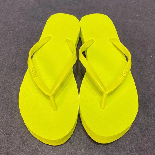 韩系 ROXY 荧光黄夹脚拖 潮流配色厚底显高 街头度假女士人字拖