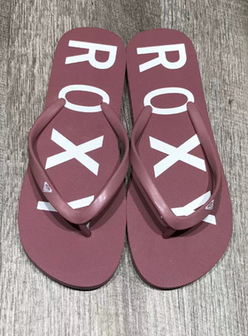 ROXY专柜2025年女士宽版暗红色简约显瘦沙滩速干橡胶底人字拖现货