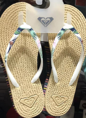 现货ROXY女士专柜2025新款防草编橡胶白绿花细鞋带速干时尚人字拖