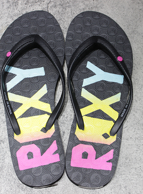 现货ROXY2025夏季新款黑色鞋凉拖鞋女简约时尚百搭沙滩人字拖