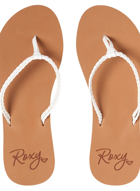 Roxy 人字拖女亲子夏季 棕底白色编织带夹脚拖 休闲沙滩凉拖鞋