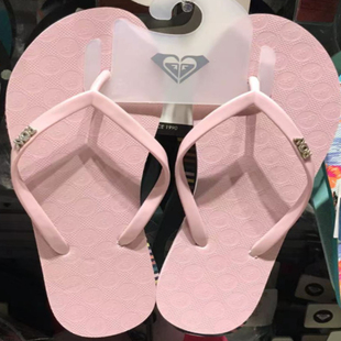 现货ROXY新款2026夏季简约女士纯粉细鞋带橡胶平底户外沙滩人字拖