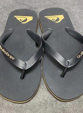 Quiksilver男夏季室外休闲夹脚简约黑色防滑厚底欧美沙滩冲浪拖鞋