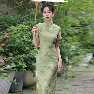 日常改良高考中考 竹子长款 依红颜绿色送考旗袍少女2025夏季 年轻款