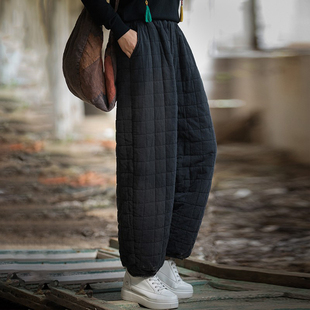 绗缝格纹百搭棉裤 做旧休闲加厚保暖长裤 外穿 子女冬2025新款 夹棉裤