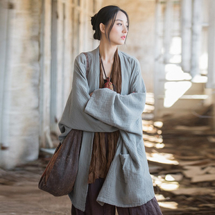 防晒开衫女2025新款中长款流浪风外搭双层棉肌理宽大文艺禅修外套