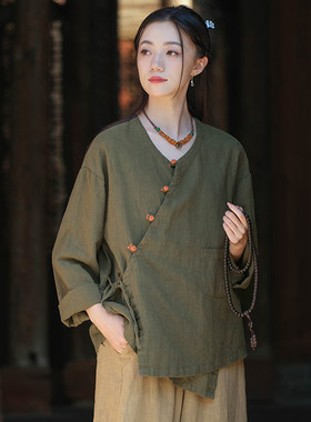新中式复古盘扣上衣斜襟茶服开衫