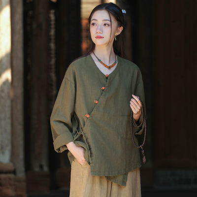 新中式复古盘扣上衣斜襟茶服开衫