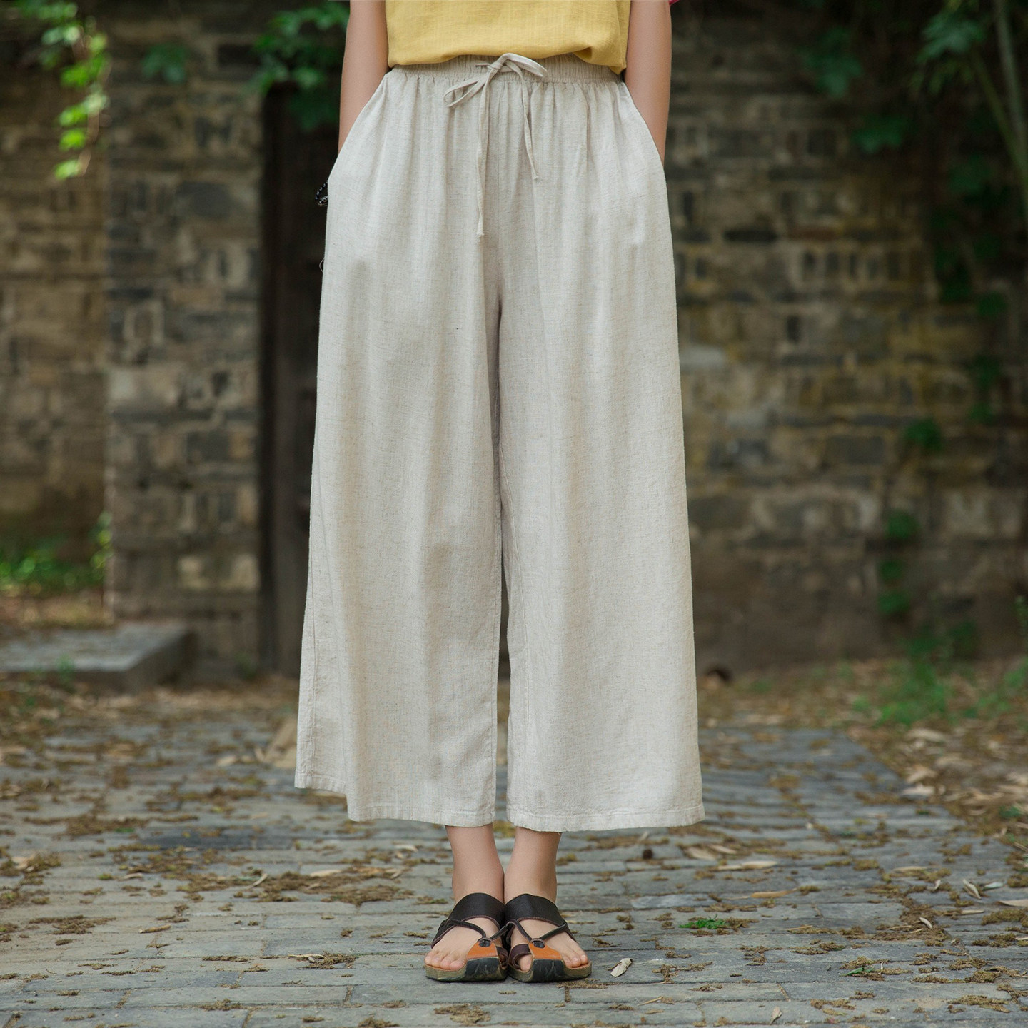 棉麻阔腿裤女夏装2026新款宽松薄款垂感百搭休闲亚麻直筒九分裤子