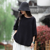 2026新款 棉麻T恤衫 圆领套头衫 宽松设计感蝙蝠衫 女夏季 肌理感无袖