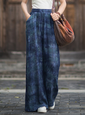 棉麻裤子2026新款春季宽松显瘦长裤原创格子阔腿裤文艺百搭格纹裤