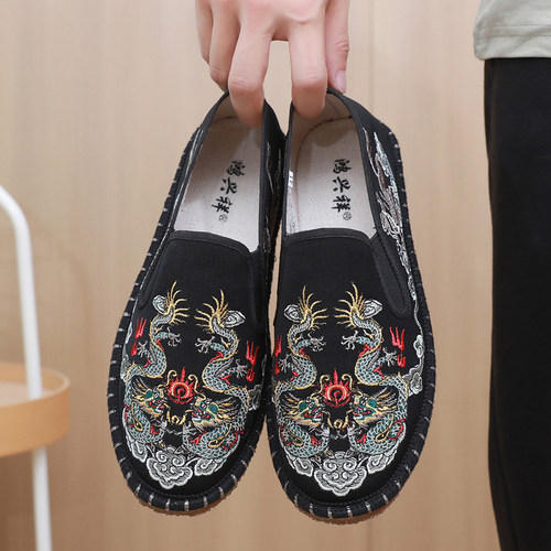 老北京布鞋男中国风刺绣花潮流轻便透气男单鞋社会鞋牛筋底一脚蹬