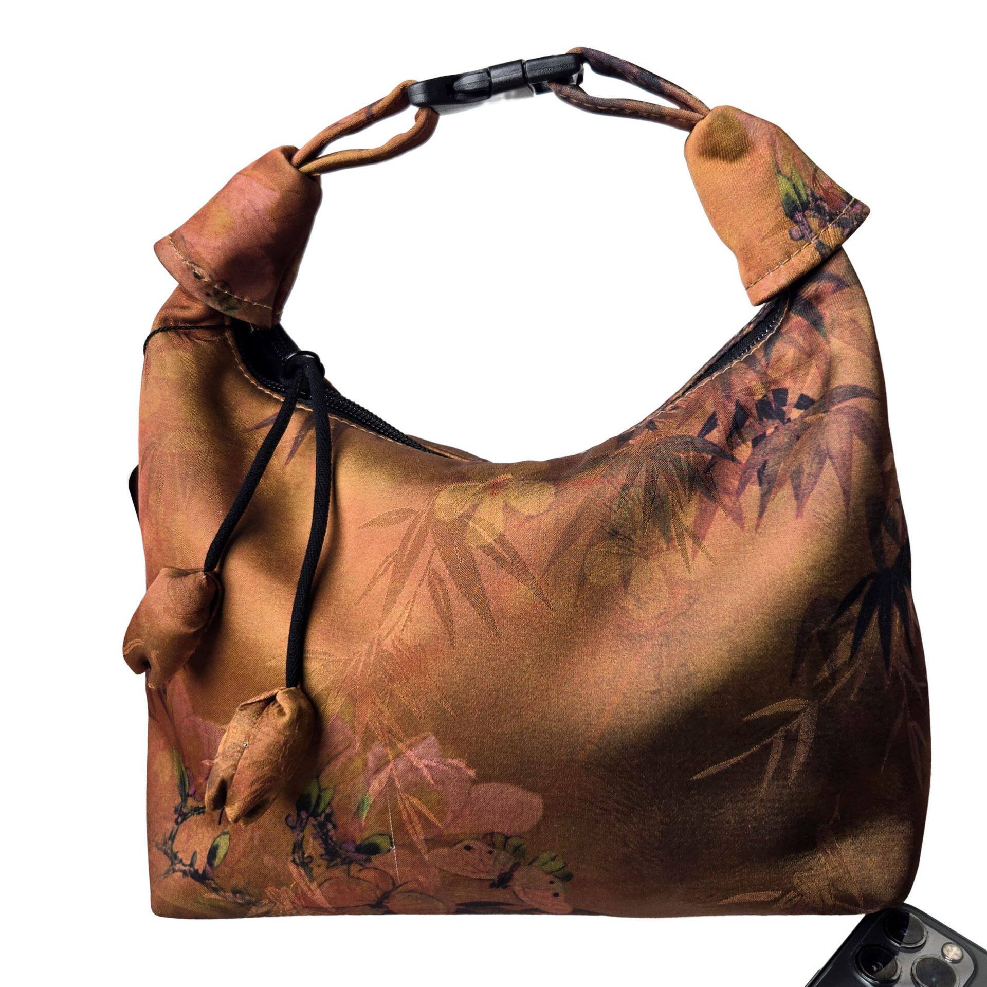 香云纱高级感古铜金墨竹原创单肩包新中式包包女汉元素古风手提包