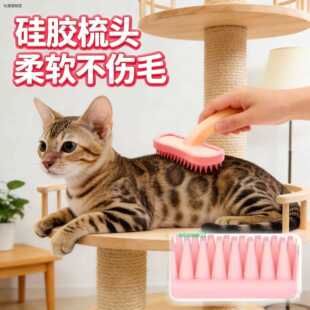 √阿西比尼亚专用梳子短毛猫去浮毛梳猫咪矽胶梳子不伤皮肤猫梳毛