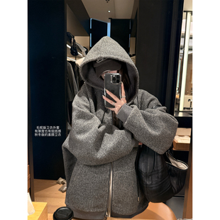 superniniyy 素颜卫衣高克重加厚毛呢质感拉链连帽卫衣外套女 冬季