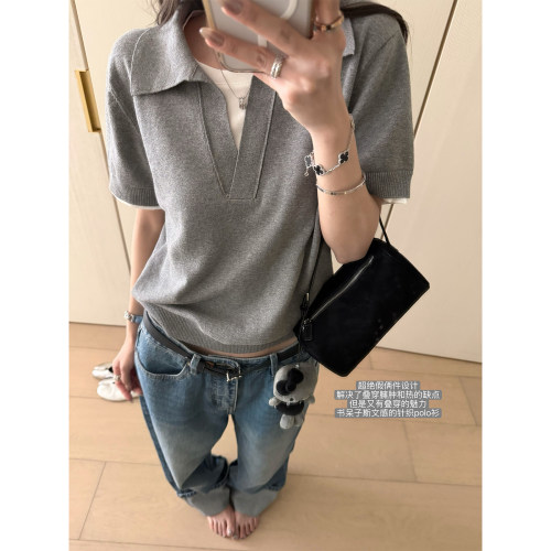 '高尔夫polo衫'全棉老钱休闲运动风假俩件叠穿感翻领短袖针织上衣