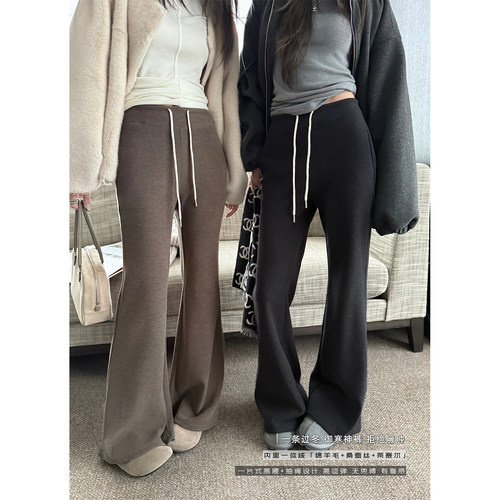 superniniyy 超模裤&绵羊毛桑蚕丝加绒加厚显瘦抽绳喇叭裤长裤女