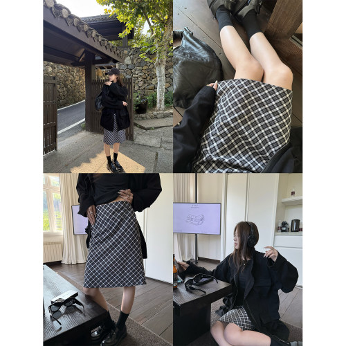 superniniyy 芝麻糖 提高时尚度的wan能百搭显瘦格子中裙半身裙女