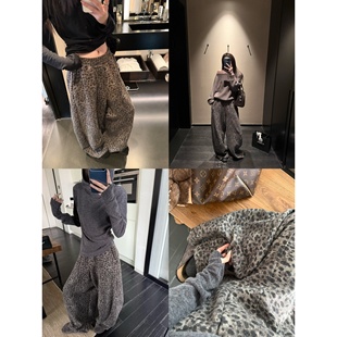 长裤 superniniyy 阔腿裤 &高克重立体拼接豹纹宽松气球裤 女 豹豹裤