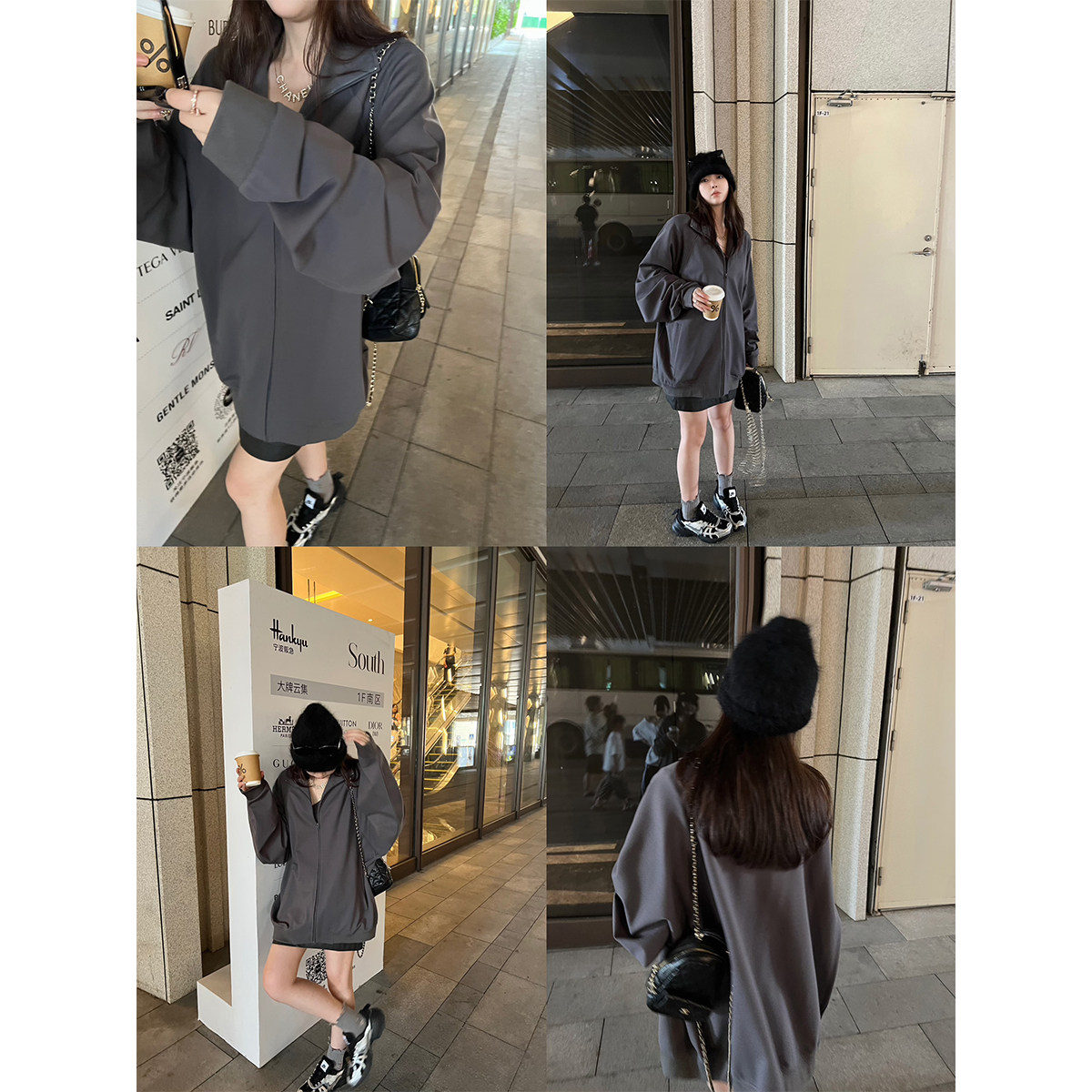 superniniyy 私服纸片人秘籍慵懒校服风宽松显瘦长袖拉链卫衣外套