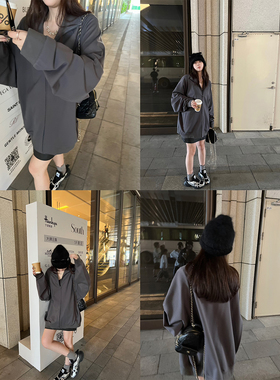 superniniyy 私服纸片人秘籍慵懒校服风宽松显瘦长袖拉链卫衣外套