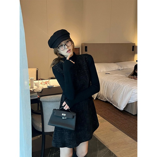 superniniyy 中古千金感重工香香亮丝毛呢裙无袖背心a字裙连衣裙