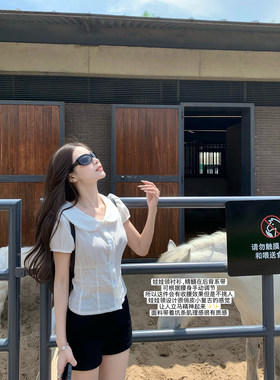 superniniyy  复古娃娃领&中古感全棉坑条质感收腰显瘦气质短衬衫