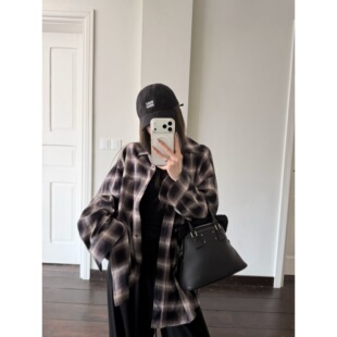 ootd宽松松弛感百搭格子衬衫 素颜黑框 life 外套女 留学生Daily